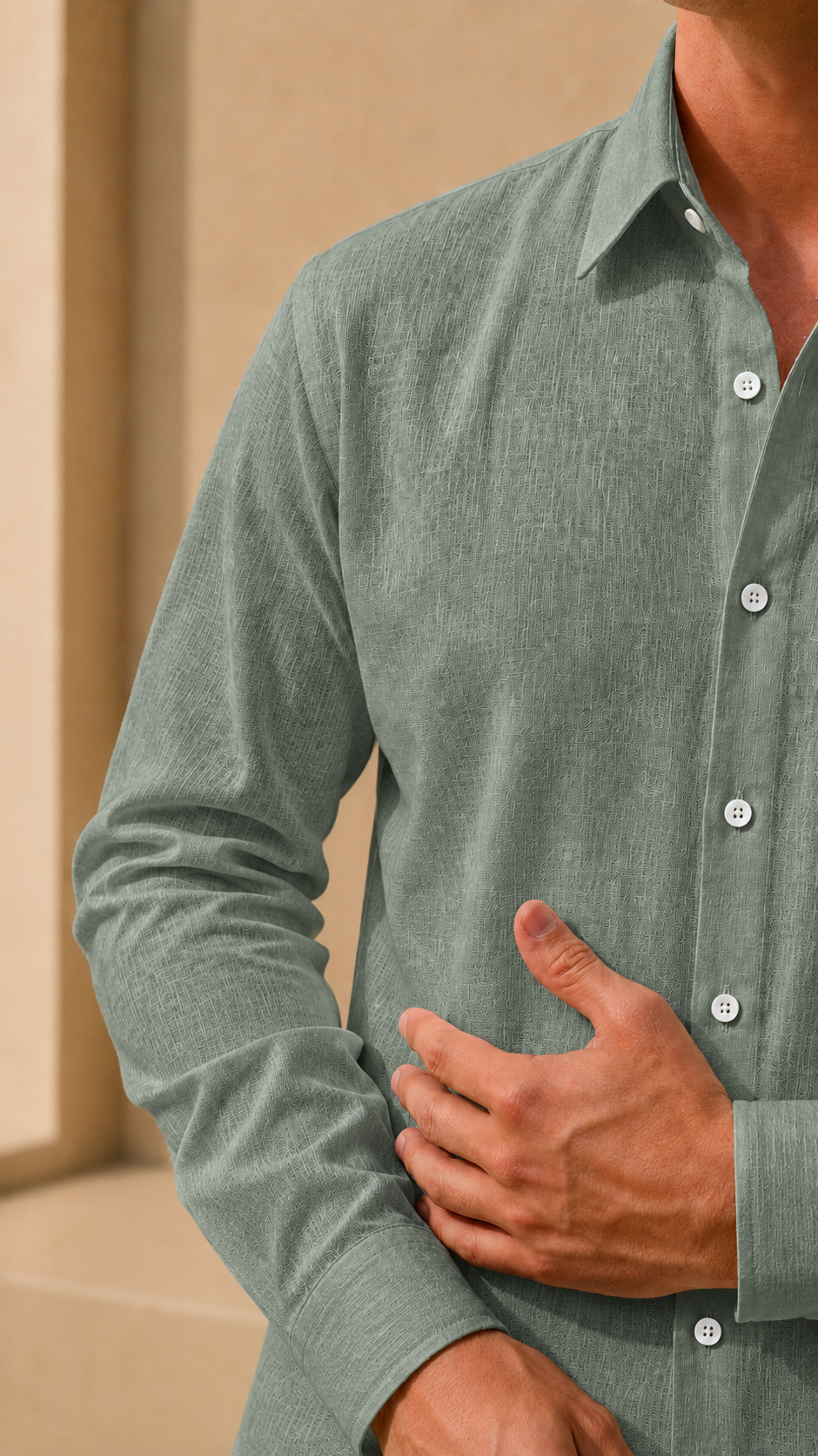 Full Sleeve Belgium Linen Pair For Men | Minty Green Shirt with Black Pant by frenchcuff