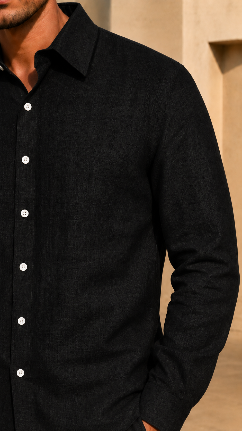 Full Sleeve Belgium Linen Pair For Men | Black Shirt with White Pant by frenchcuff