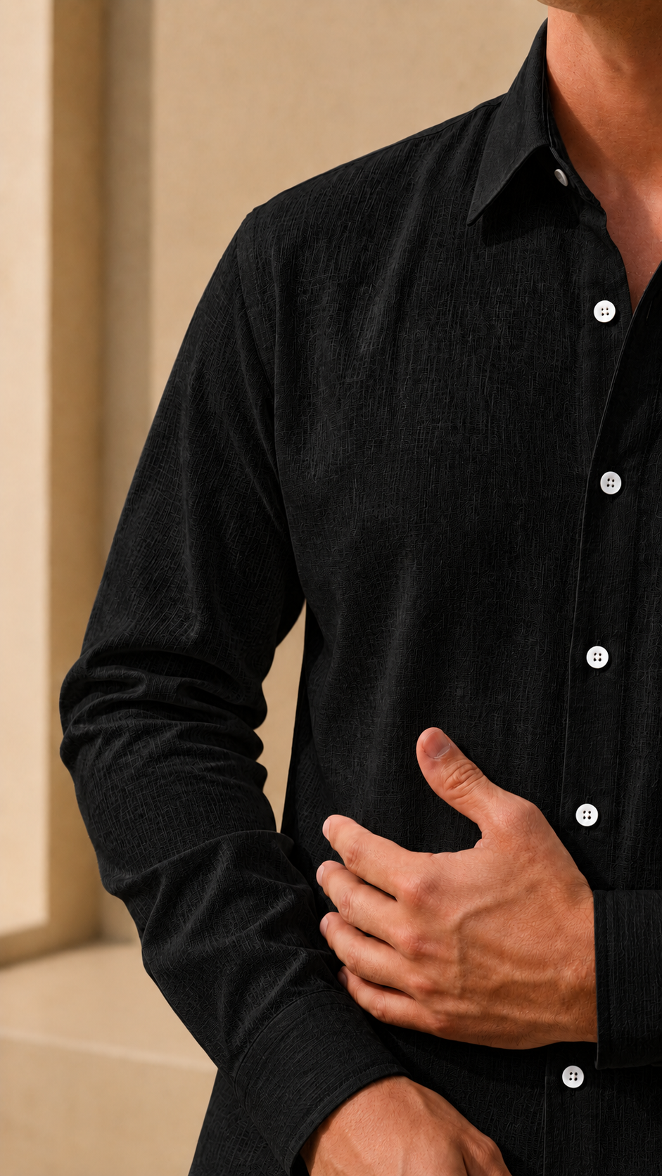 Full Sleeve Belgium Linen Pair For Men | Black Shirt with White Pant by frenchcuff
