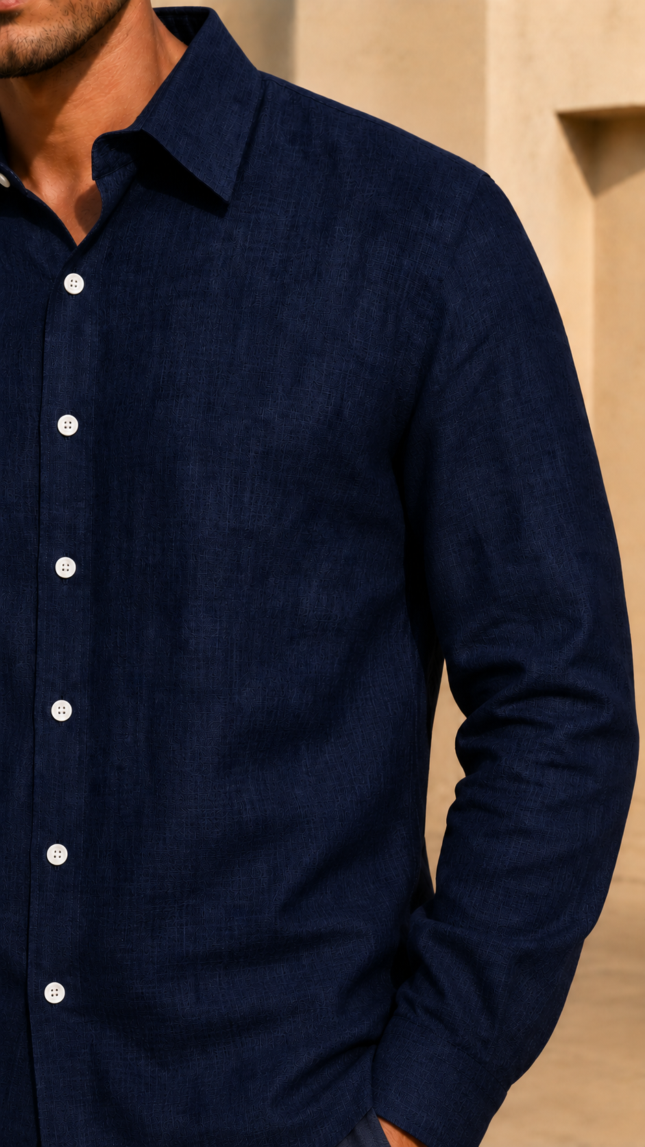 Full Sleeve Belgium Linen Pair For Men | Navy Blue Shirt with White Pant by frenchcuff