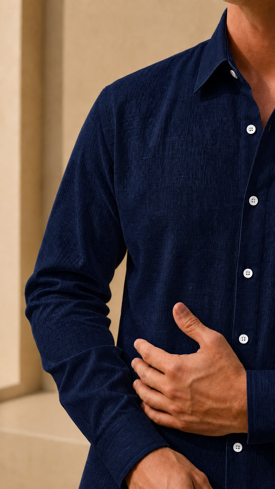 Full Sleeve Belgium Linen Pair For Men | Navy Blue Shirt with White Pant by frenchcuff