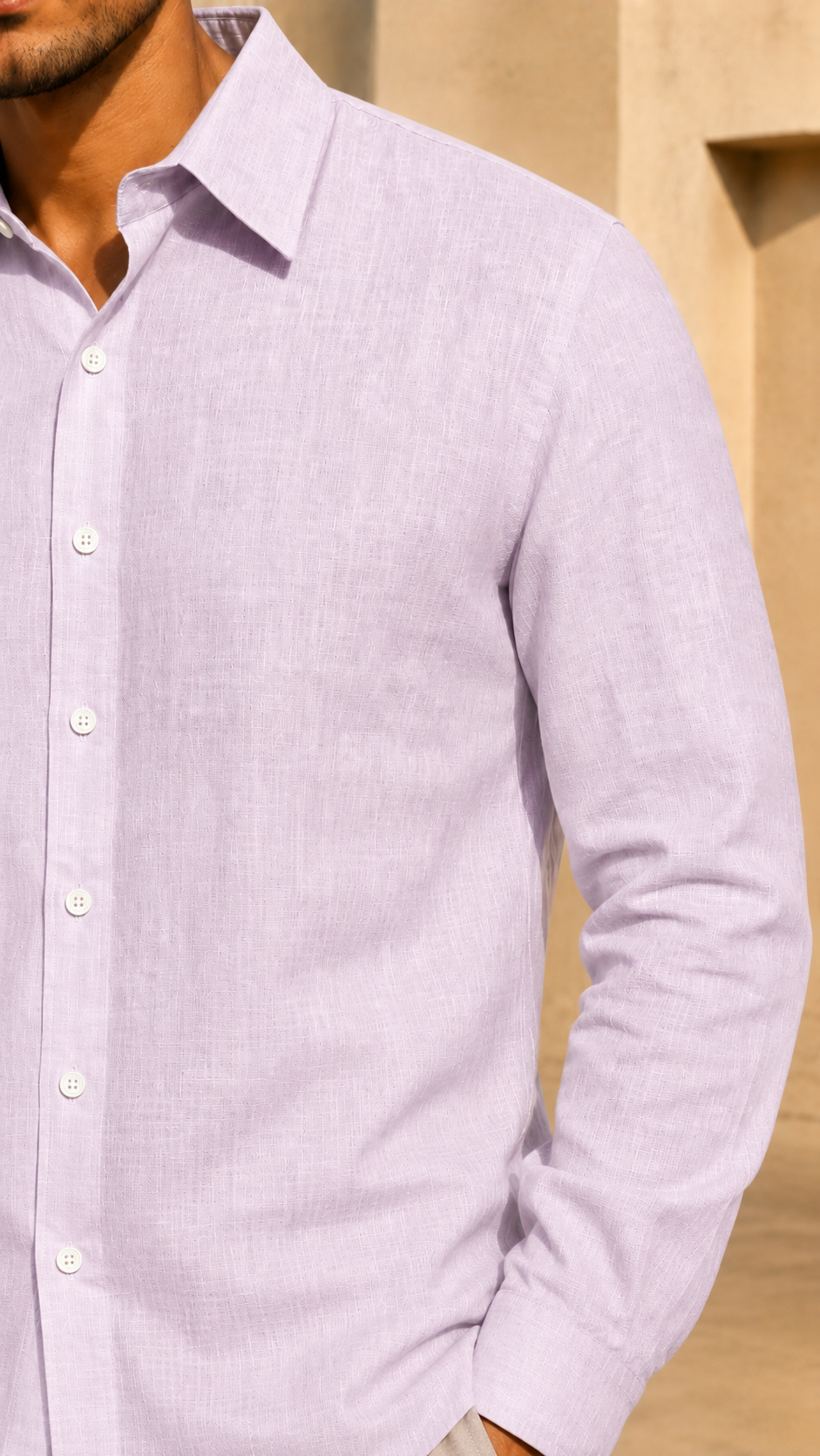 Full Sleeve Belgium Linen Pair For Men | Lavender Shirt with White Pant by frenchcuff