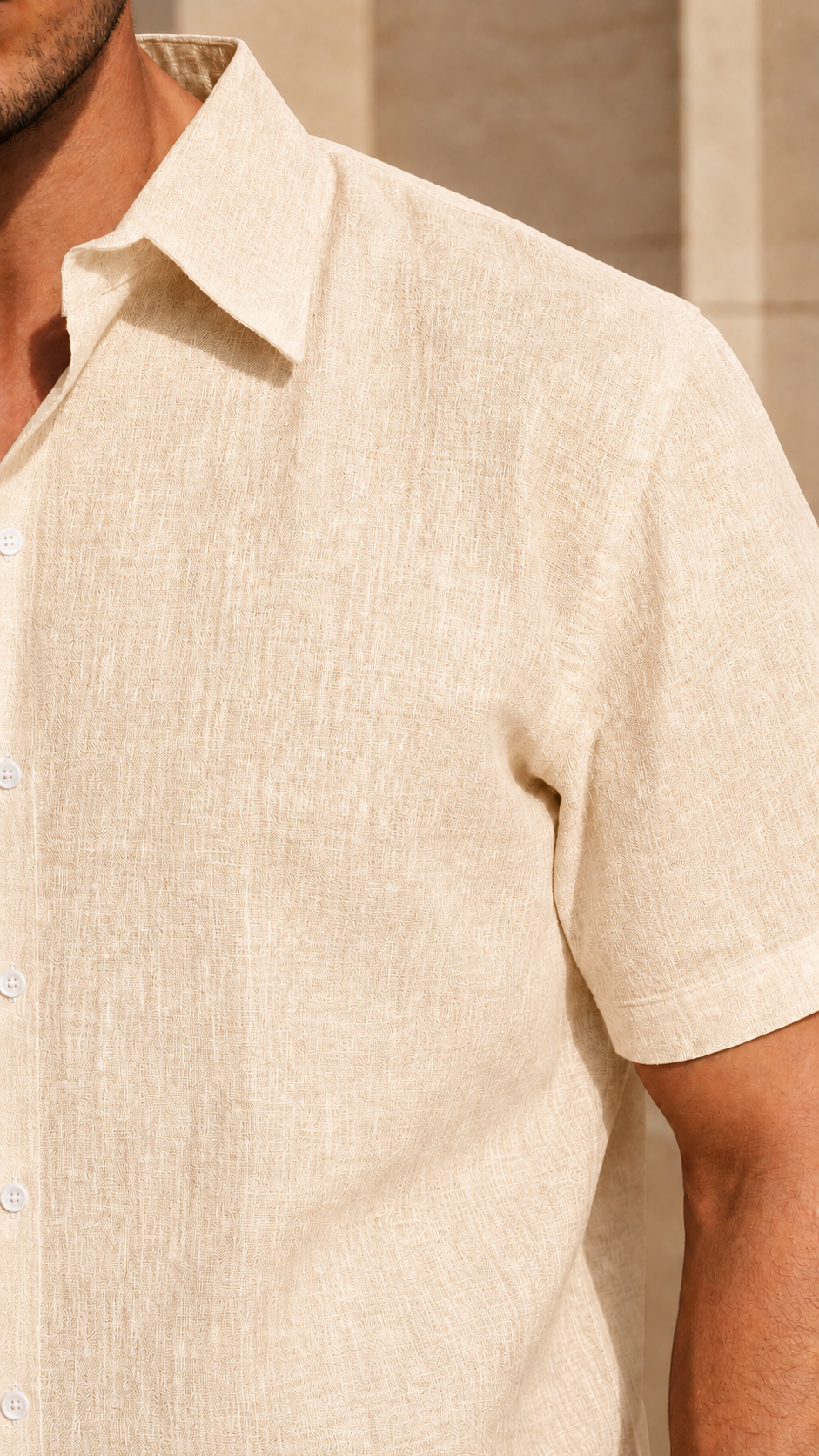 Half Sleeve Belgium Linen Pair For Men | Khaki Shirt with Navy Pant by frenchcuff