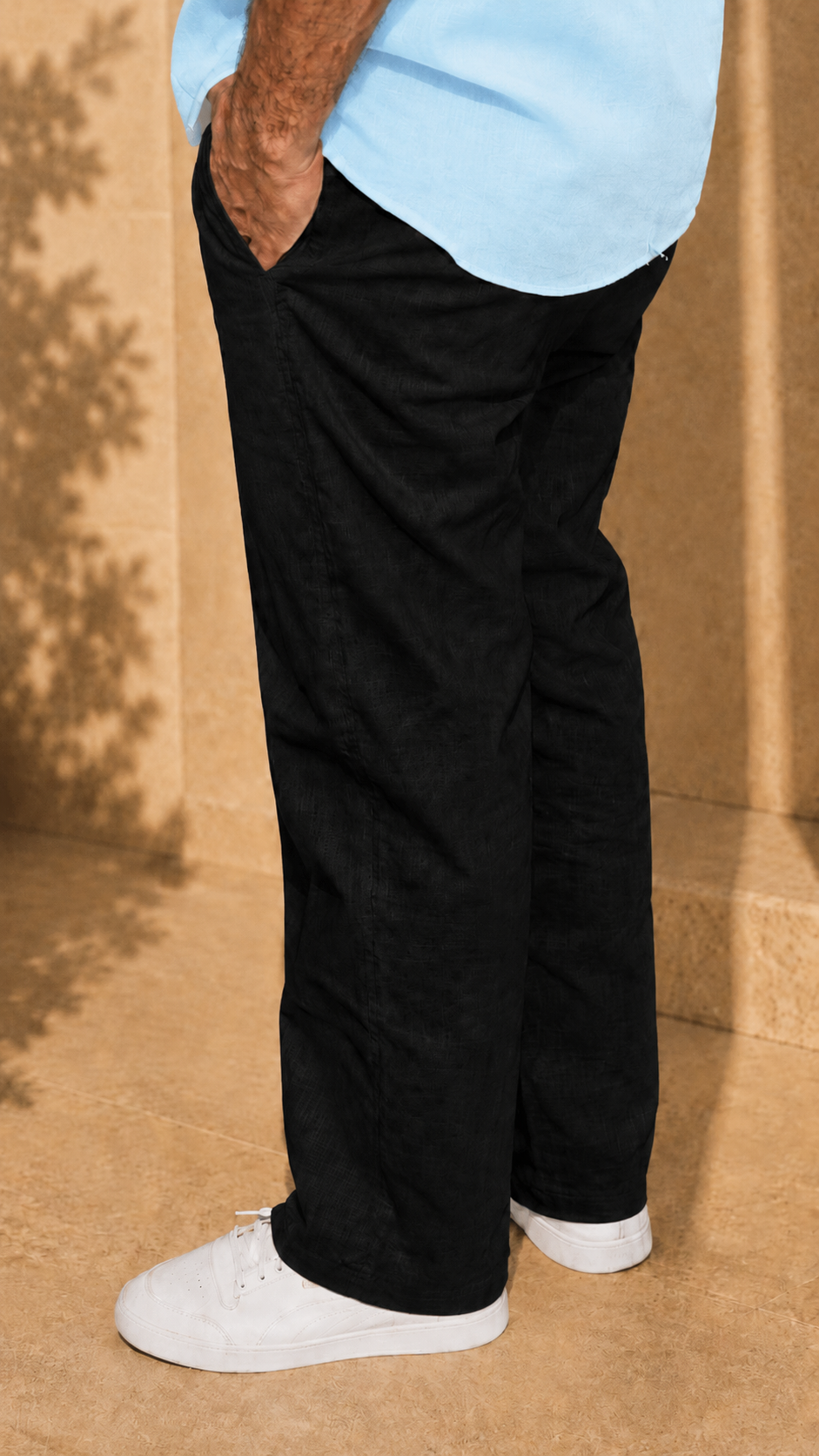 Full Sleeve Belgium Linen Pair For Men | Sky Blue Shirt with Black Pant by frenchcuff