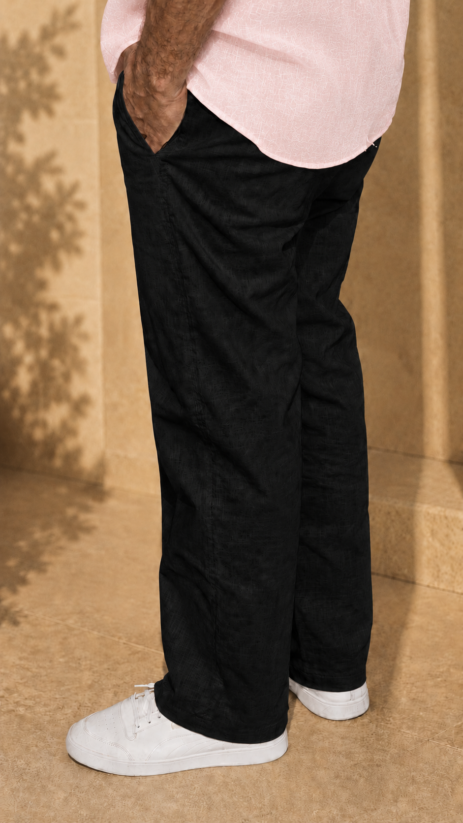 Full Sleeve Belgium Linen Pair For Men | Powder Pink Shirt with Black Pant