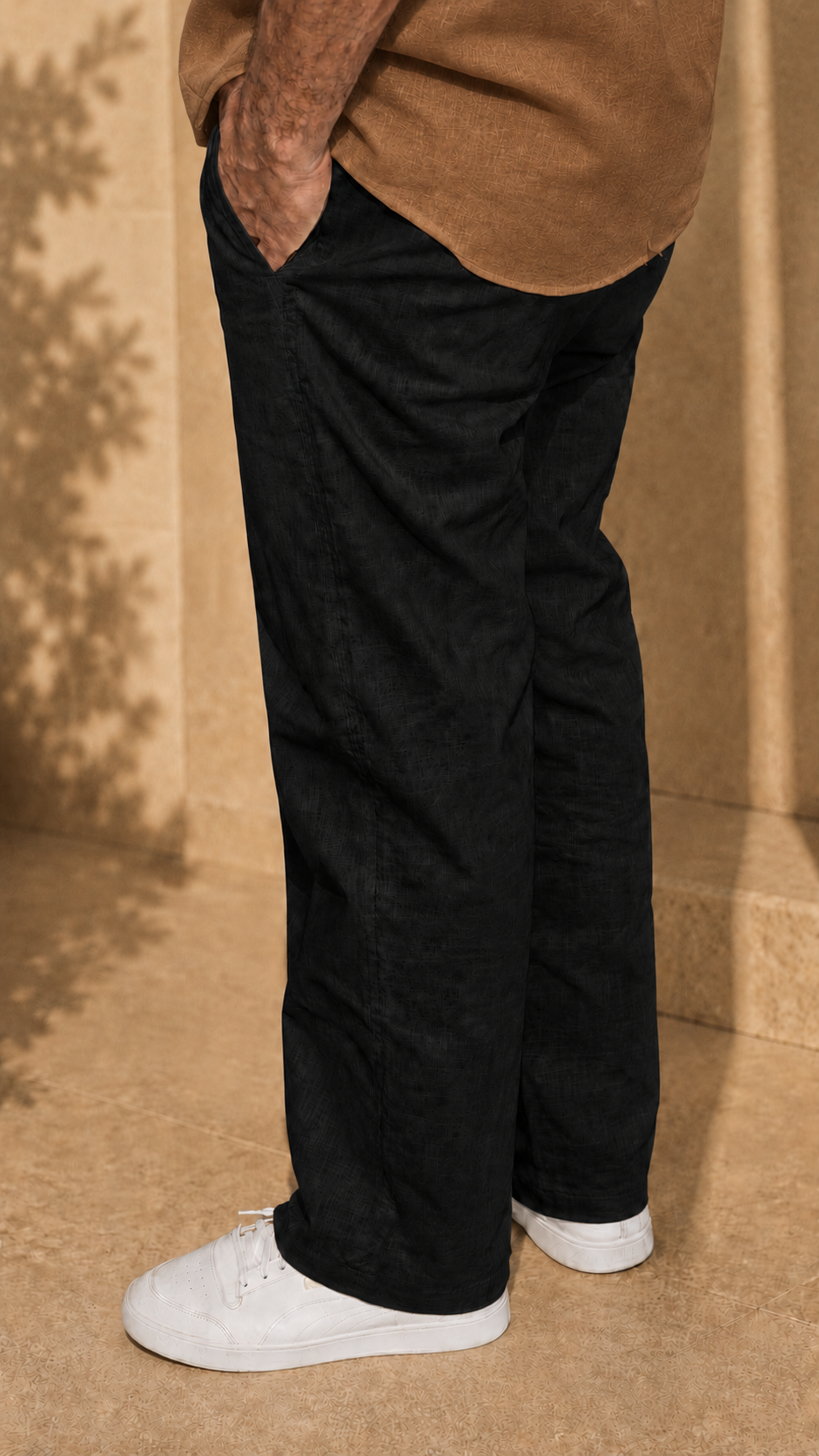 Full Sleeve Belgium Linen Pair For Men | Brown Shirt with Black Pant by frenchcuff