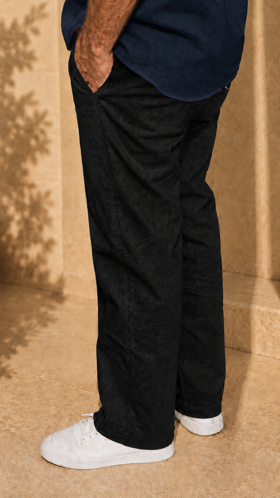 Half Sleeve Belgium Linen Pair For Men | Navy Linen Shirt with Black Linen Pant by frenchcuff