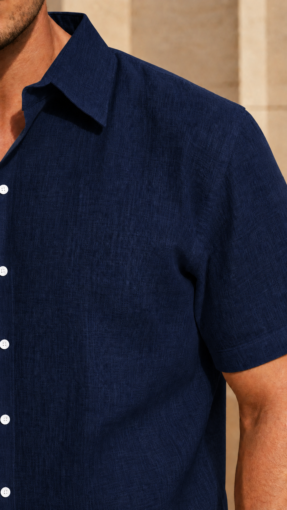 Half Sleeve Belgium Linen Pair For Men | Navy Shirt with Navy Pant by frenchcuff
