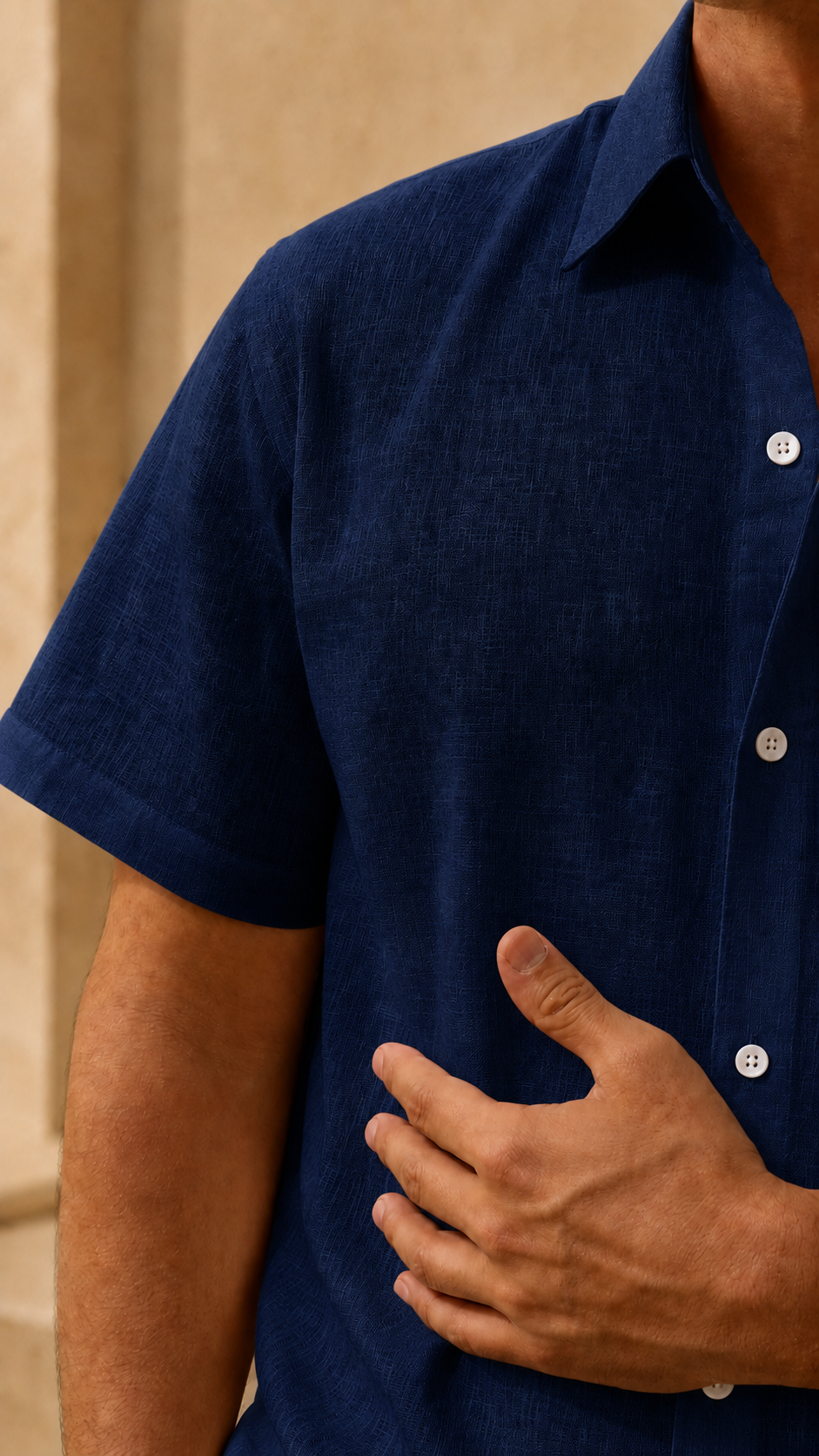 Half Sleeve Belgium Linen Pair For Men | Navy Shirt with Navy Pant by frenchcuff