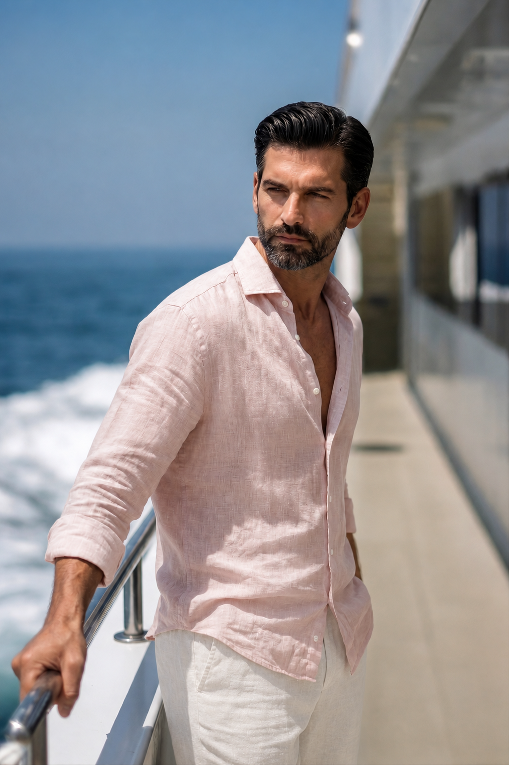Full Sleeve Linen Pair For Men | Powder Pink Linen Shirt with White Linen Pant by french cuff