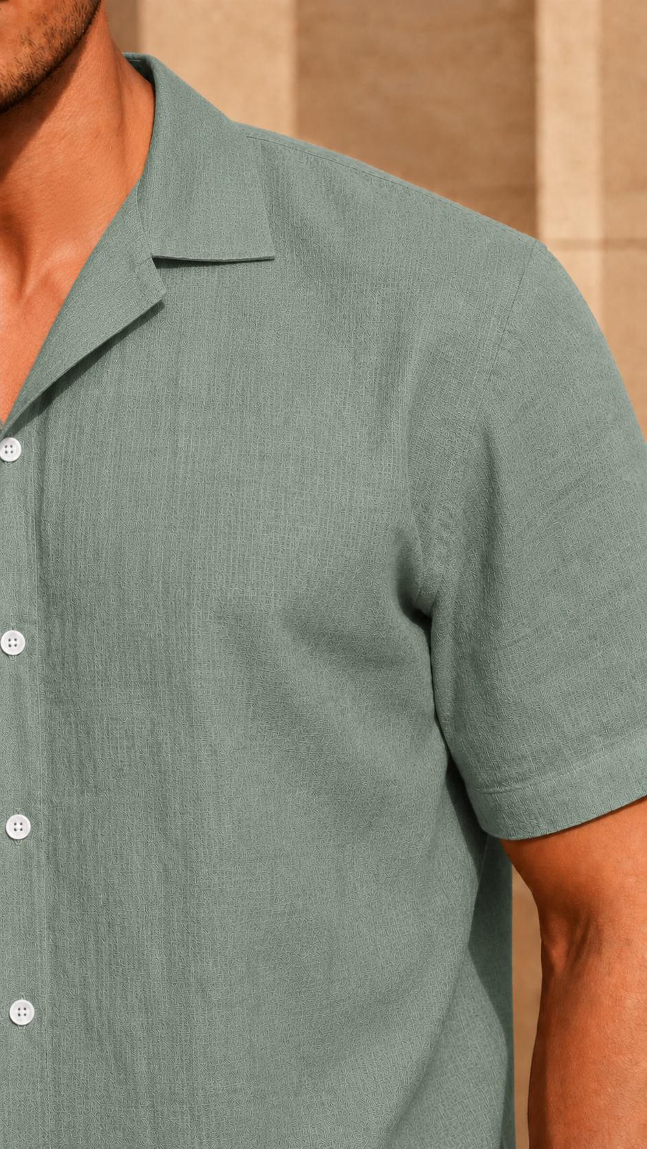 Cuban Collar Half Sleeve Men's Belgium Linen Green Shirt | Summer Wear