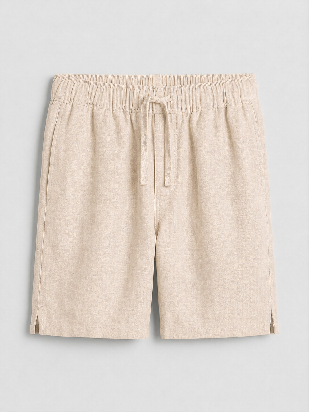 Beige Linen Drawstring Shorts by French Cuff