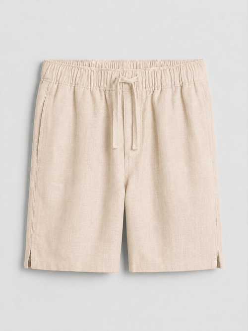 Beige Linen Drawstring Shorts by French Cuff