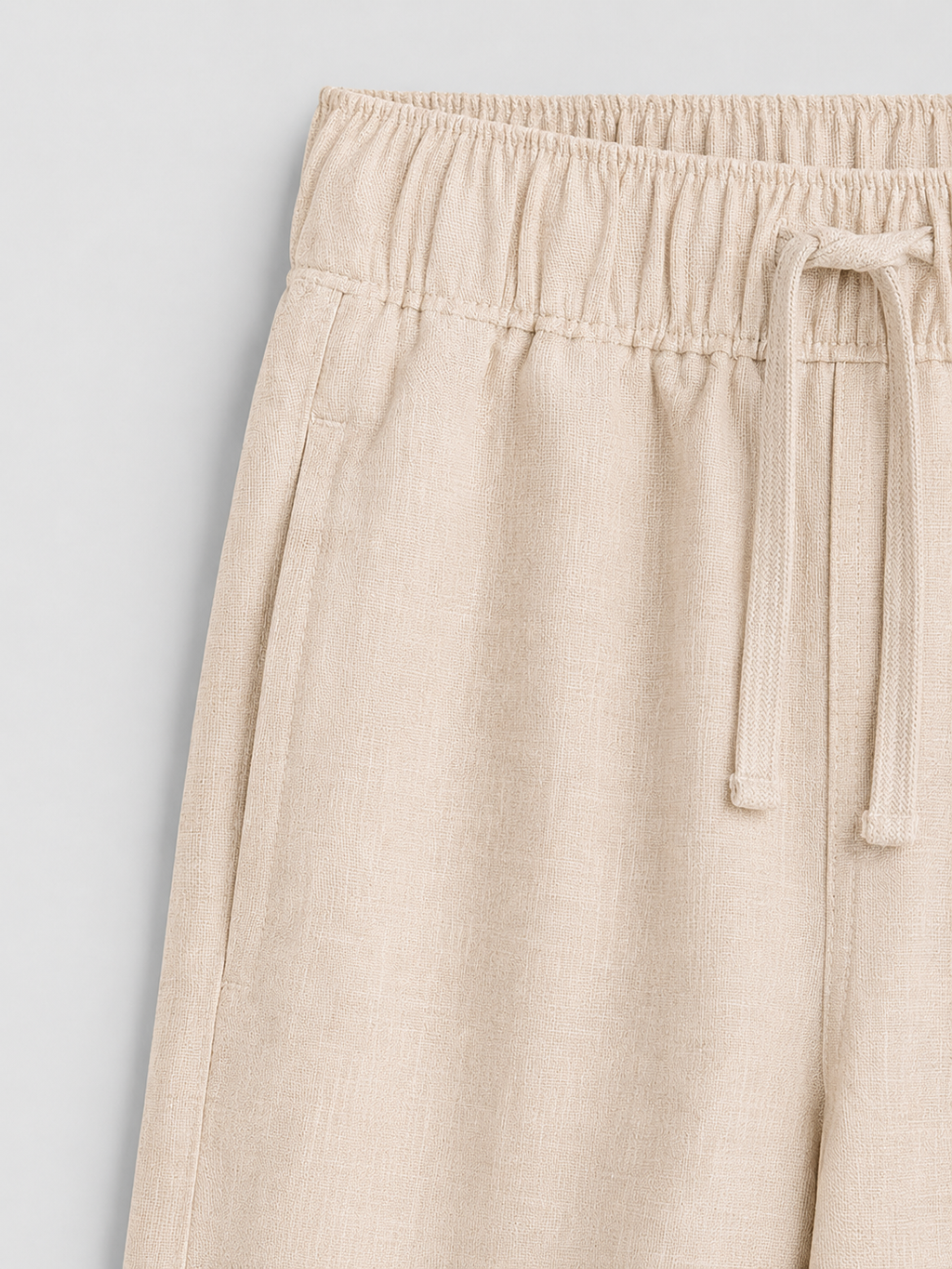 Beige Linen Drawstring Shorts by French Cuff