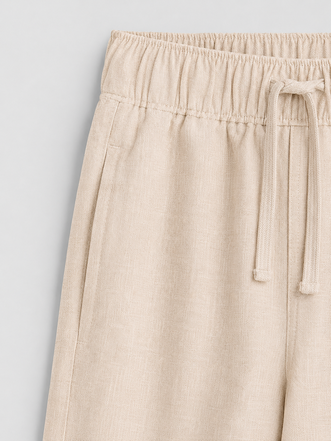 Beige Linen Drawstring Shorts by French Cuff