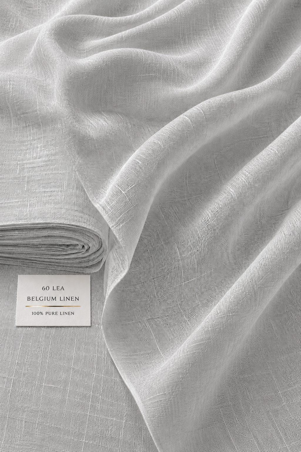 French Cuff 100% Belgium Linen Light Grey Fabric.