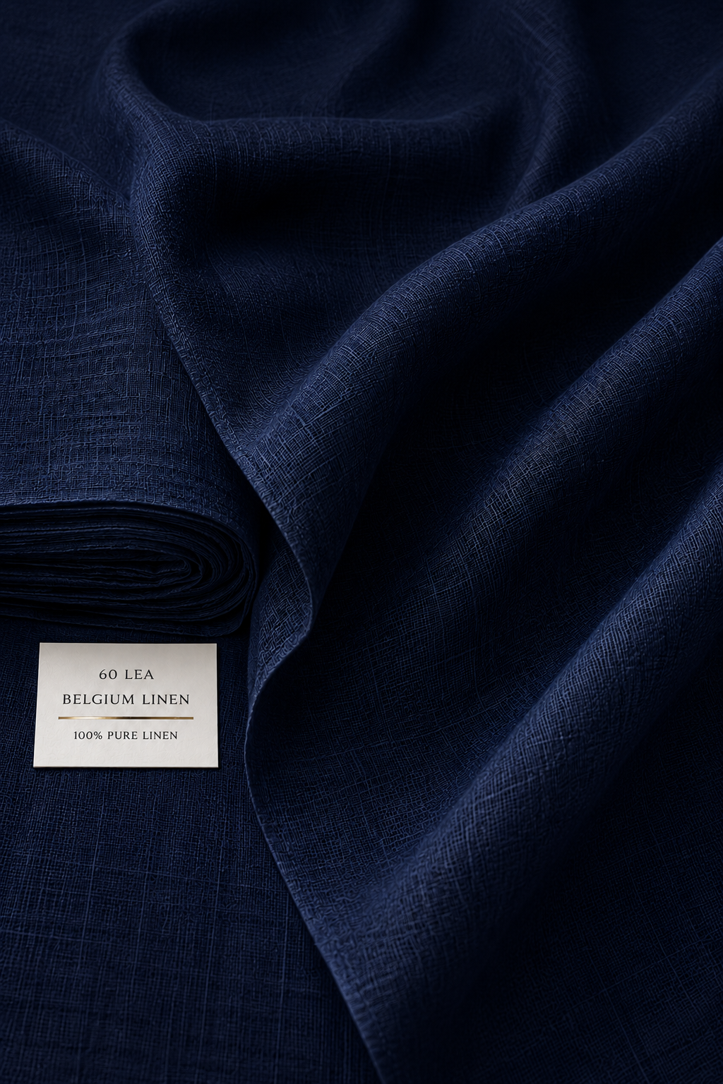 French Cuff 100% Belgium Linen Navy Fabric.
