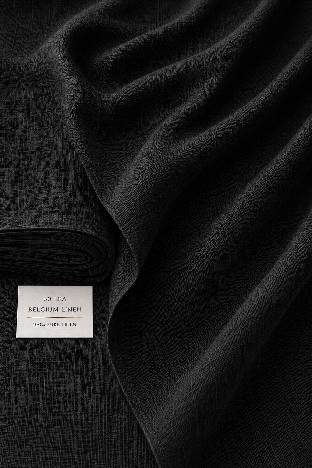 French Cuff 100% Belgium Linen Black Fabric.