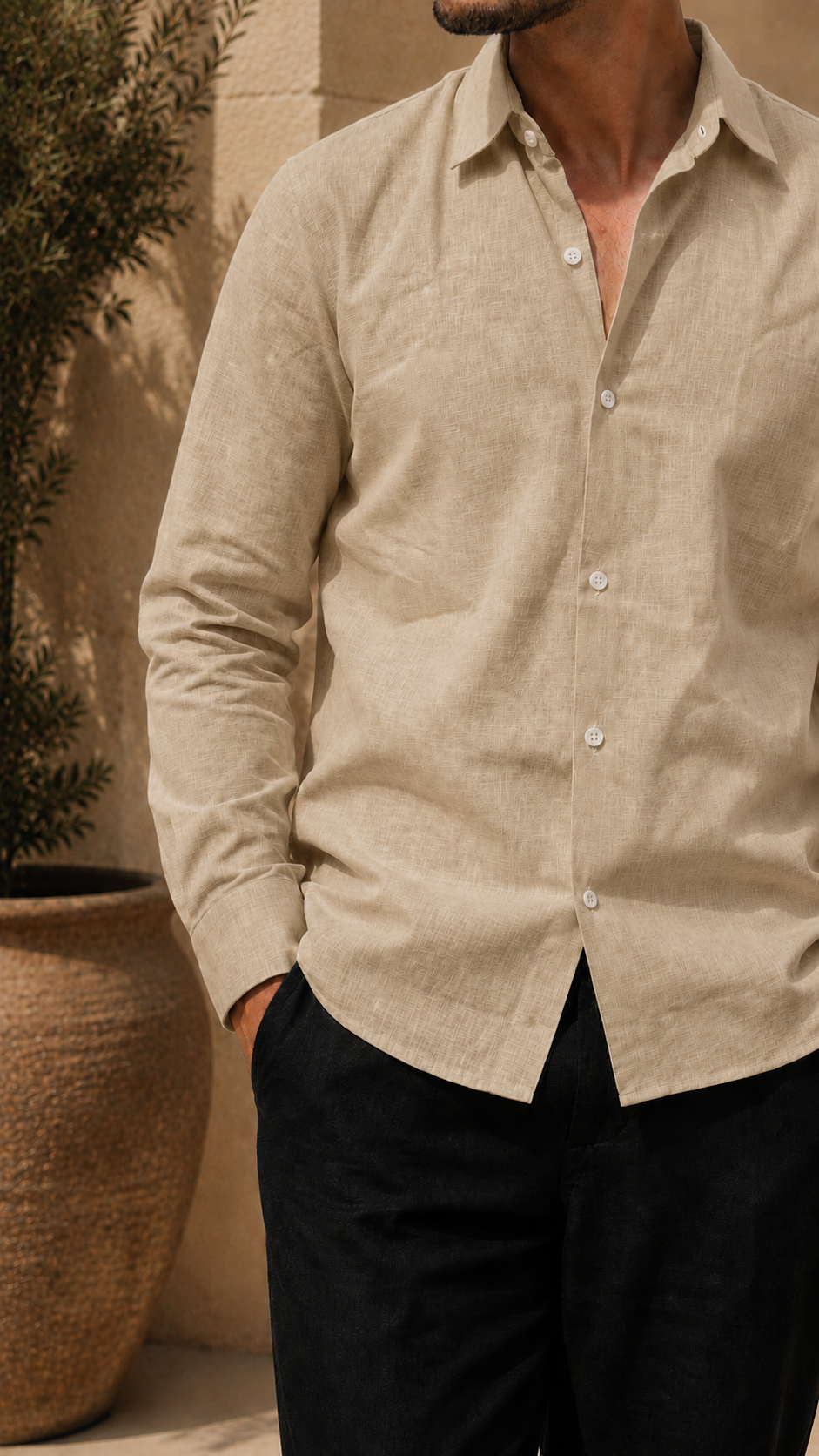 Full Sleeve Men's 100% Belgium Linen Khaki Shirt | Summer Special