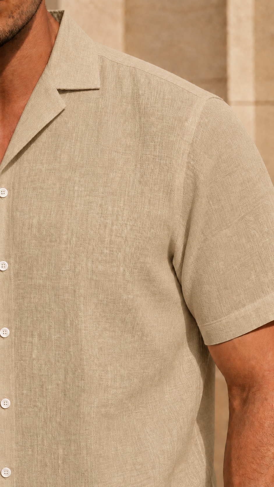 Cuban Collar Half Sleeve Men's 100% Belgium Linen Khaki Shirt | Summer Special