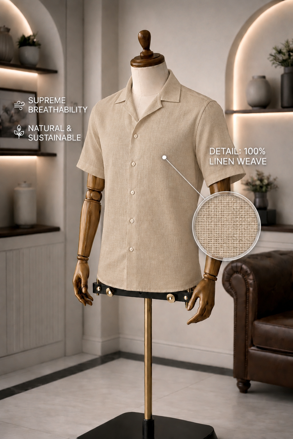 Cuban Collar Half Sleeve Men's 100% Belgium Linen Khaki Shirt | Summer Special