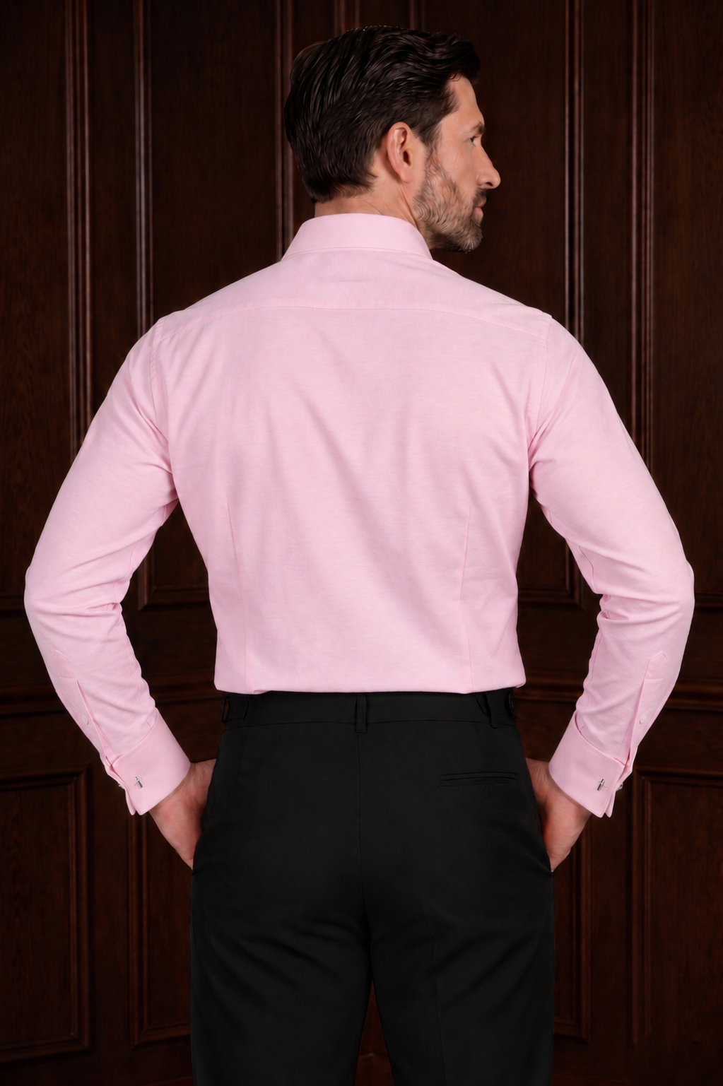 Men’s Baby Pink One Piece Collar Shirt – Tailored Button Down with French Cuffs