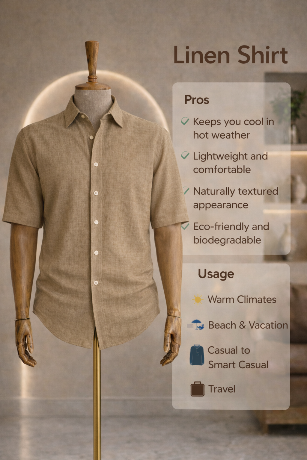 Half Sleeve Linen Pair For Men | Brown Linen Shirt with Black Linen Pant