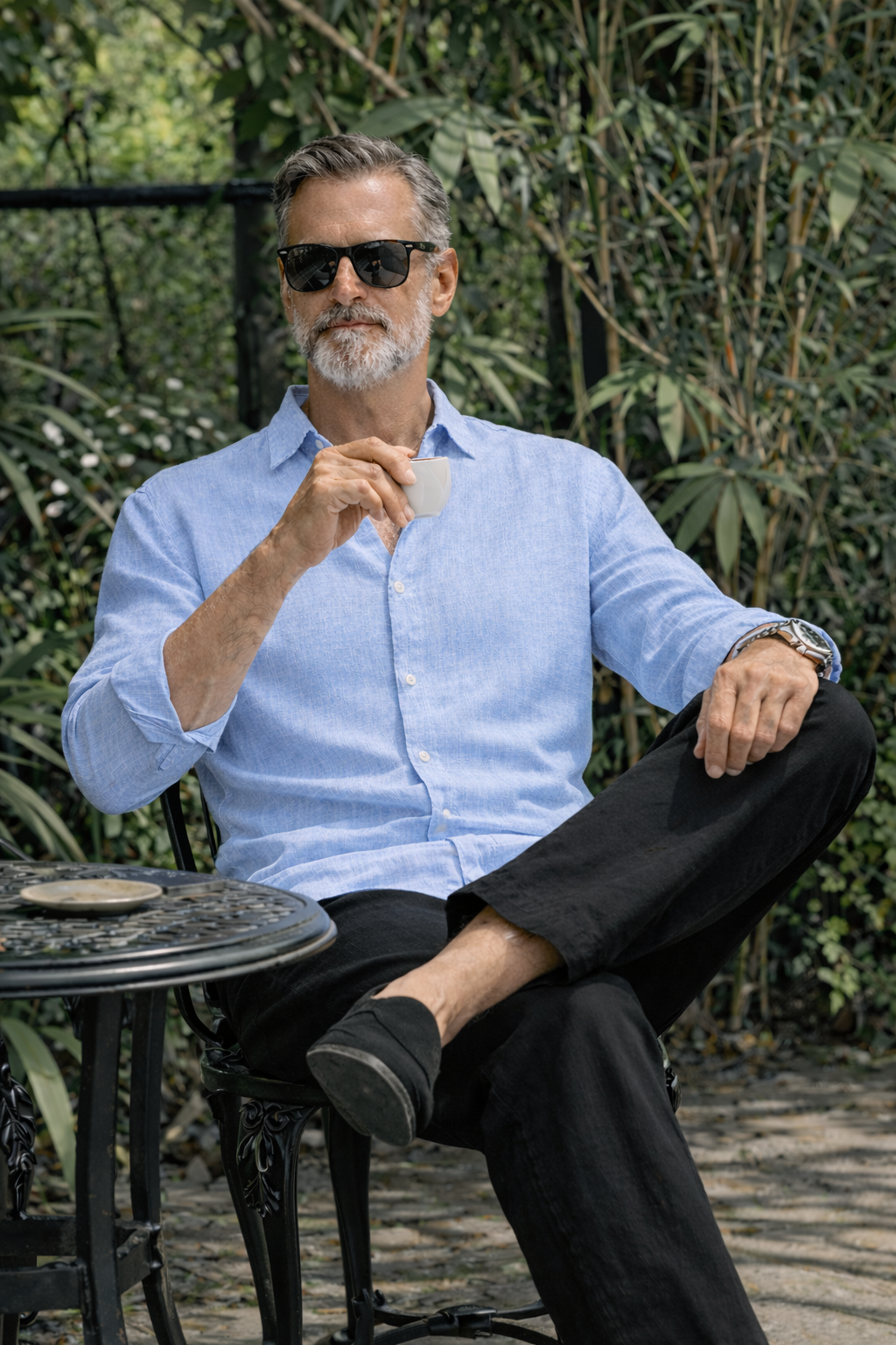 Full Sleeve Linen Pair For Men | Sky Blue Linen Shirt with Black Linen Pant