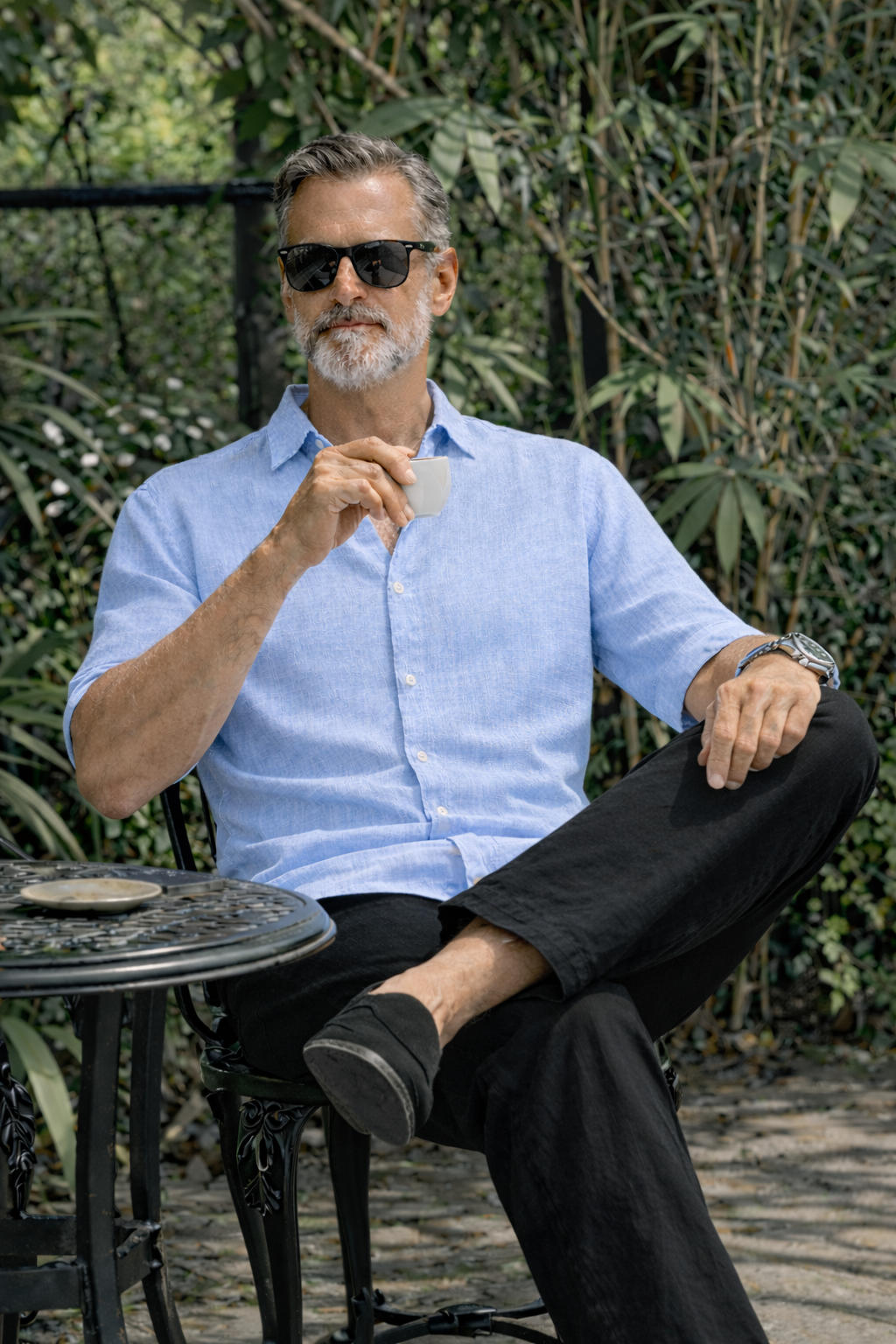 Half Sleeve Linen Pair For Men | Sky Blue Linen Shirt with Black Linen Pant