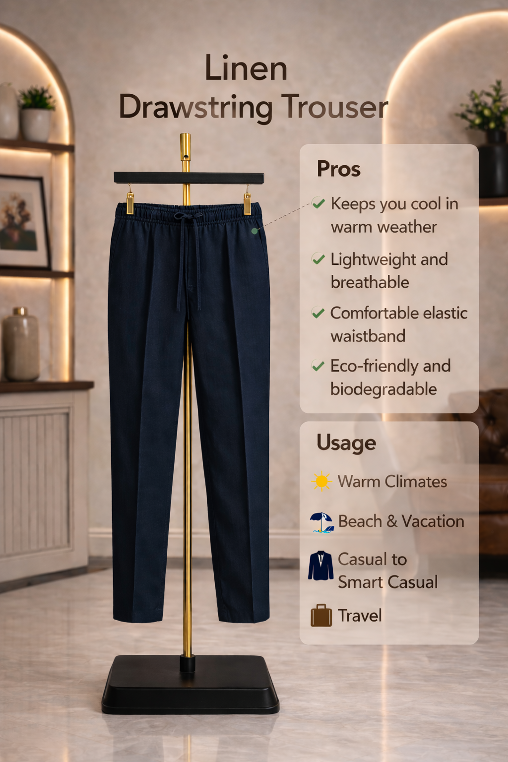 Half Sleeve Linen Pair For Men | Black Linen Shirt with Navy Linen Pant