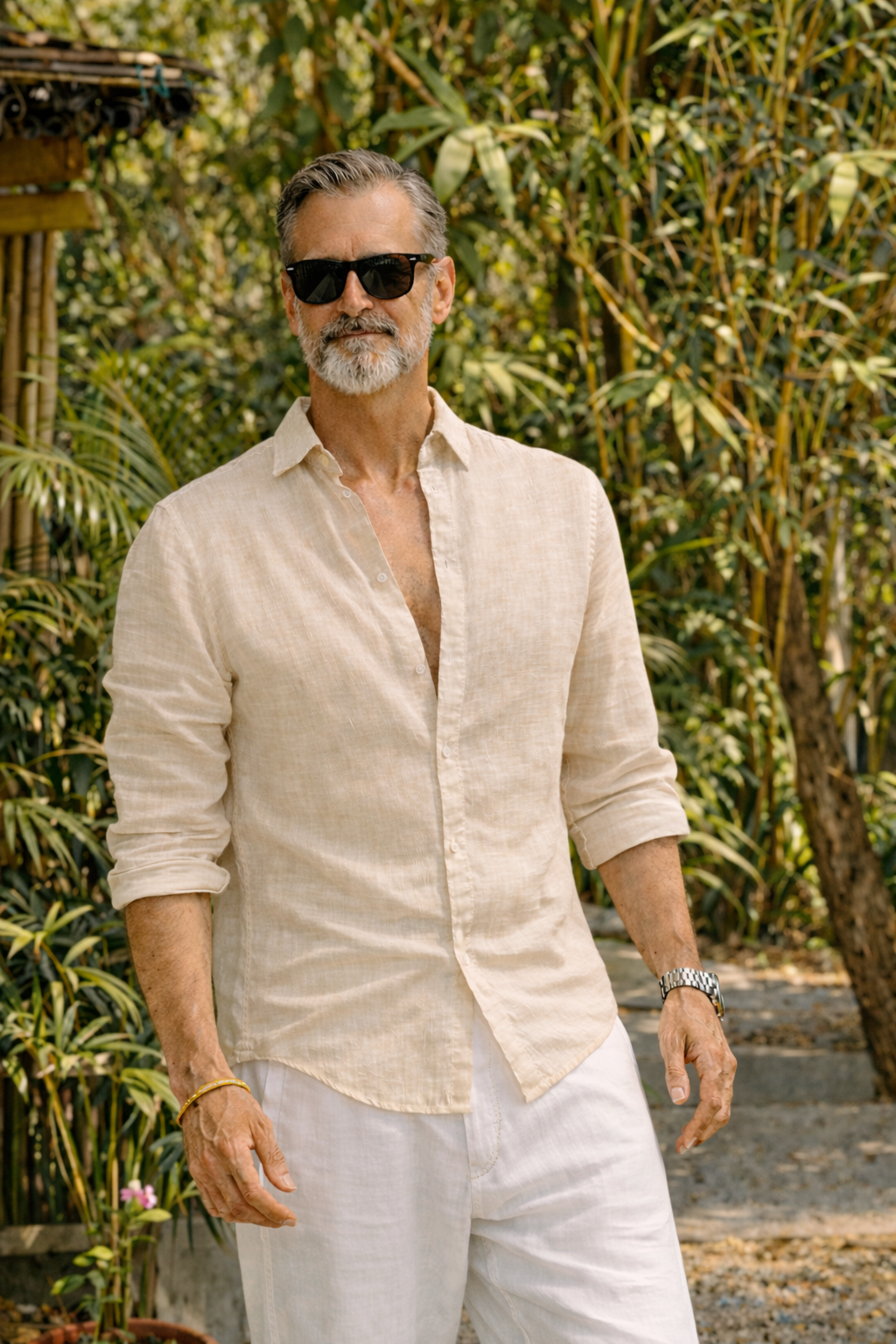 Full Sleeve Linen Pair For Men | Beige Linen Shirt with White Linen Pant