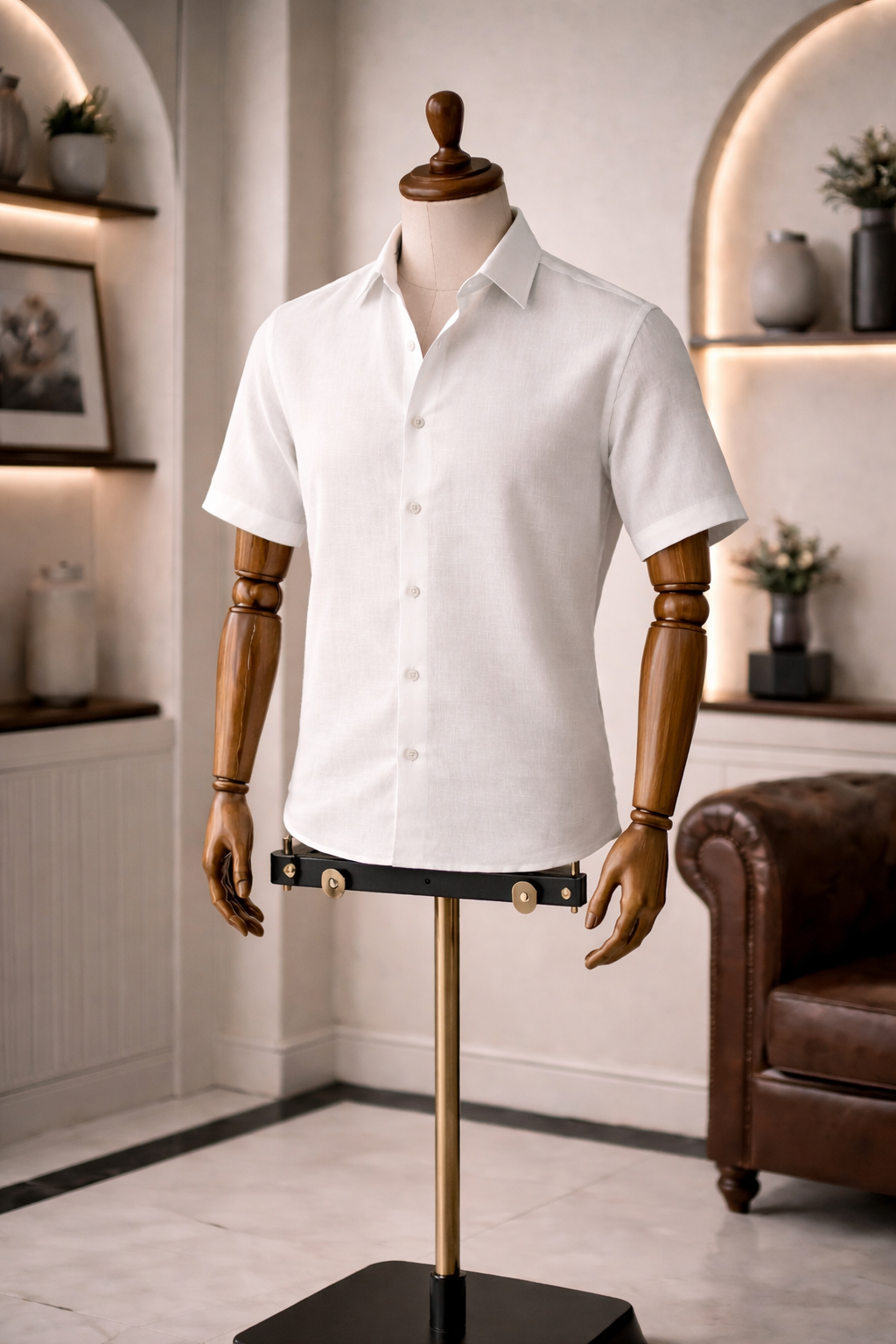 French Cuff Men's Pure Linen White Half Sleeve Shirt | Summer Wear