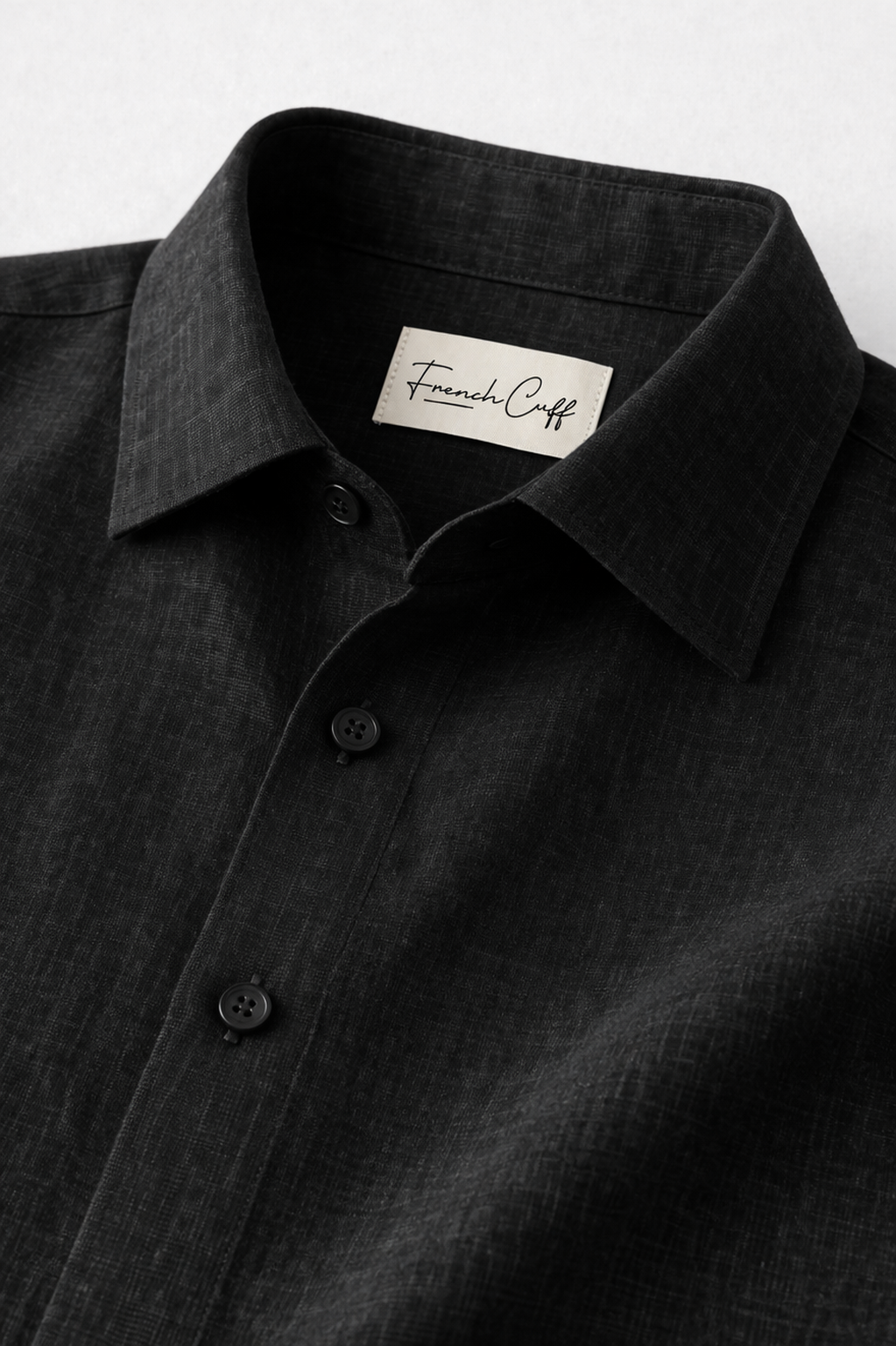 French Cuff Men's Pure Linen Black Half Sleeve Shirt | Summer Wear