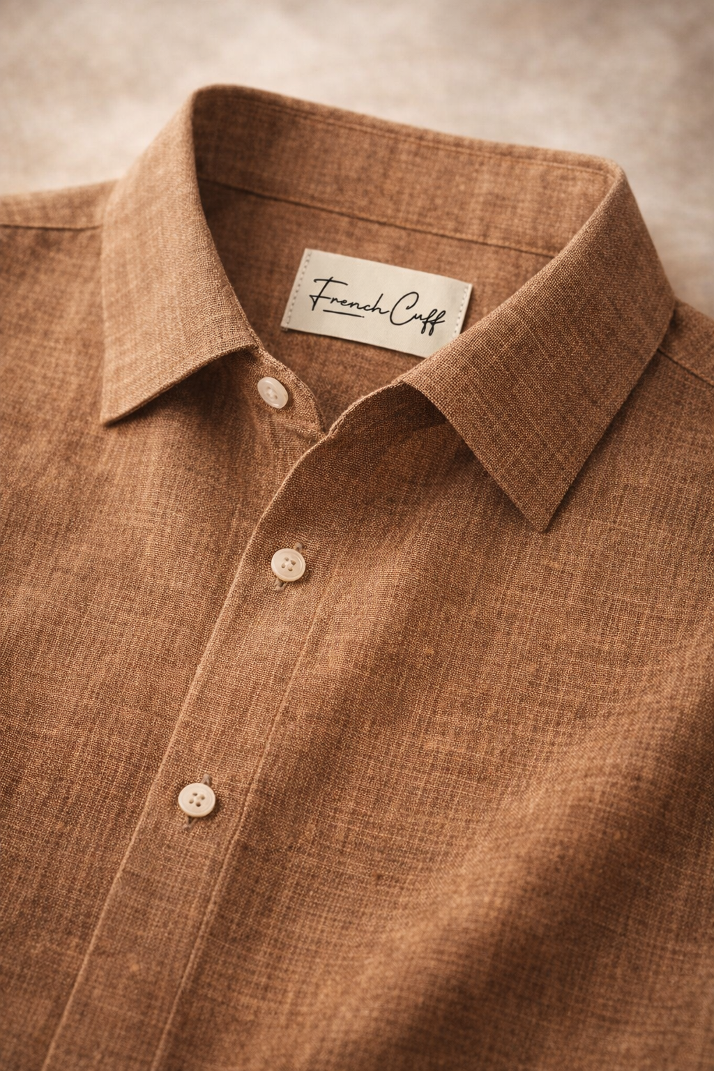 French Cuff Men's Pure Linen Brown Half Sleeve Shirt | Summer Wear