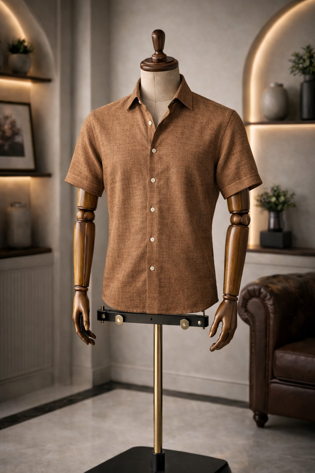 Half Sleeve Men's Pure Linen Brown Shirt | Summer Wear