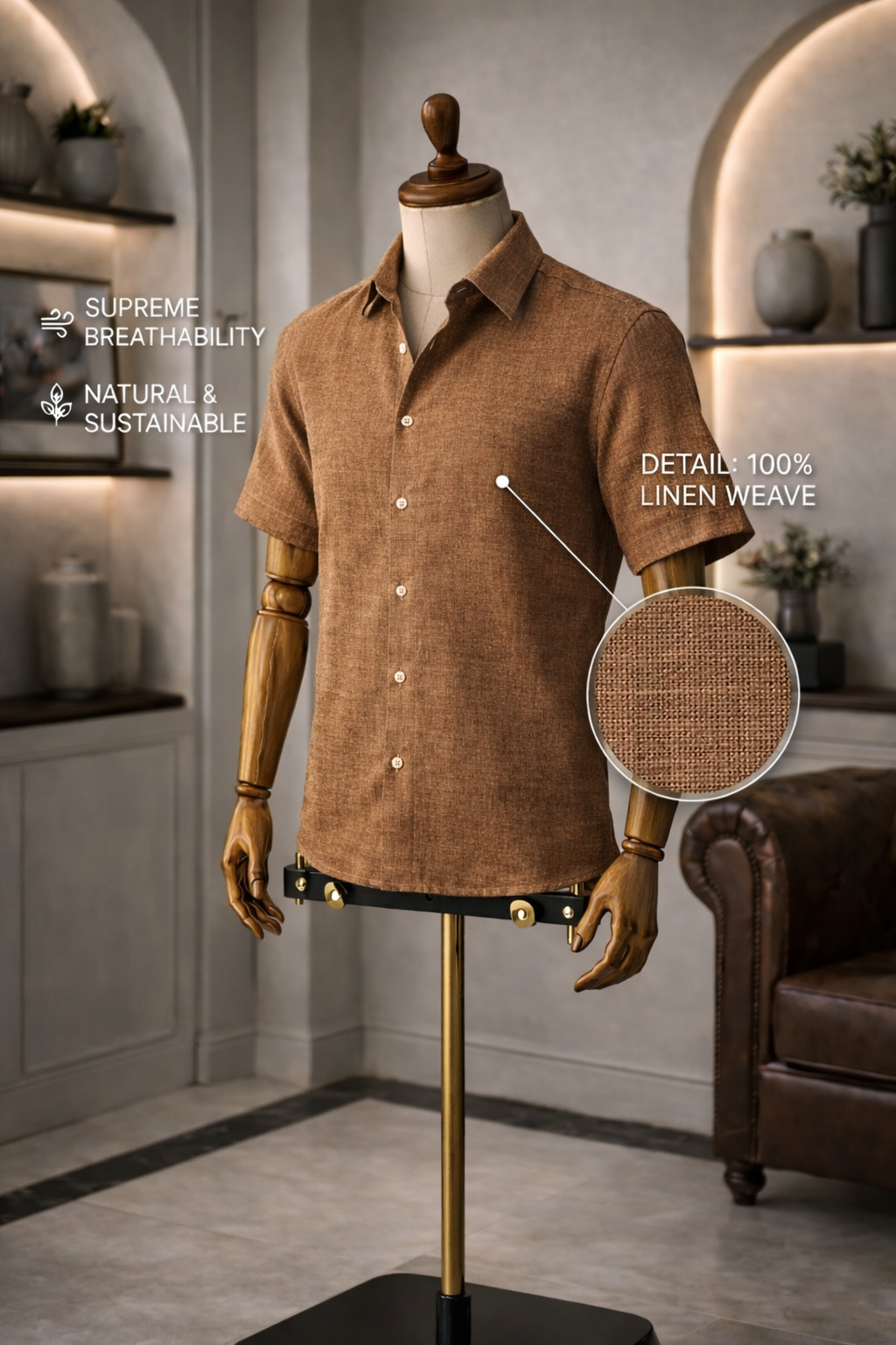 Half Sleeve Men's Pure Linen Brown Shirt | Summer Wear