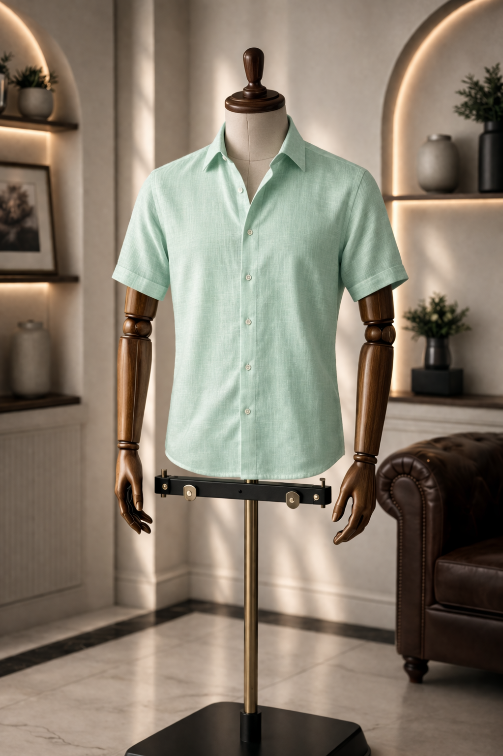 French Cuff Men's Pure Linen Mint Green Half Sleeve Shirt | Summer Wear