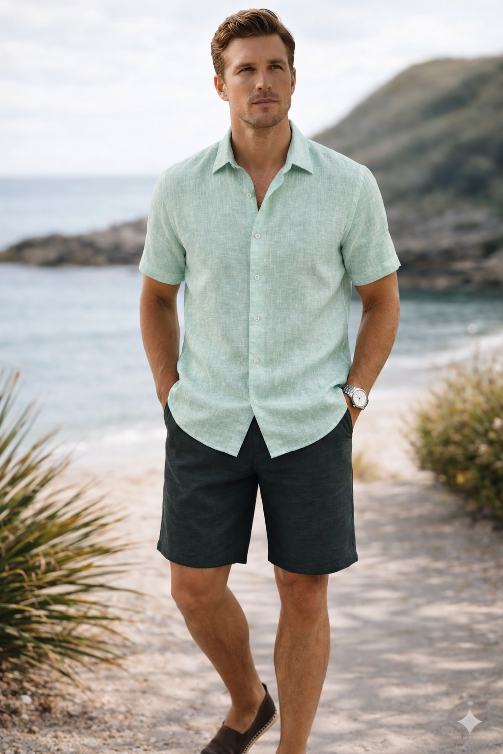 Half Sleeve Men's Pure Linen Mint Green Shirt | Summer Wear