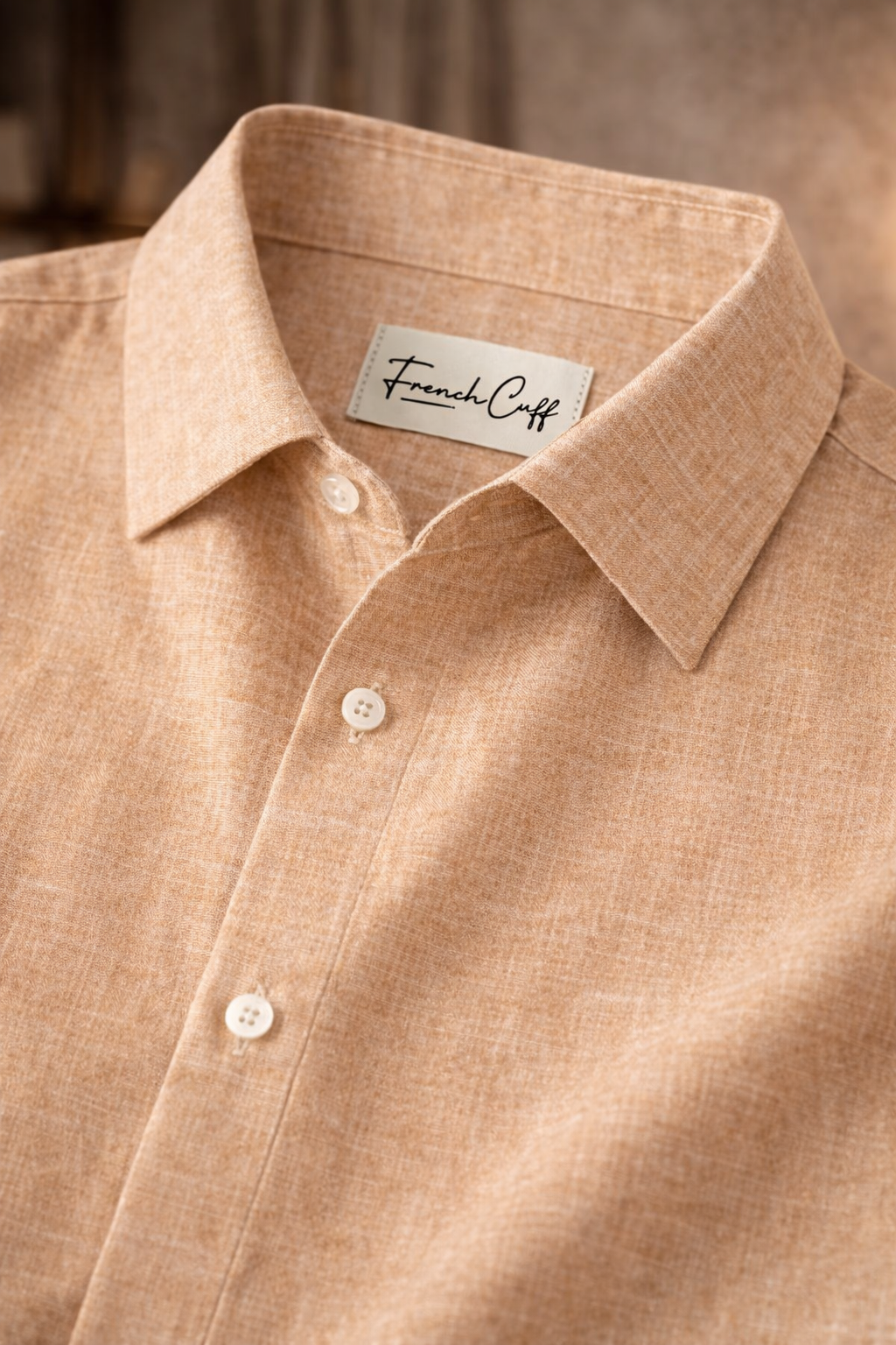 French Cuff Men's Pure Linen Khaki Half Sleeve Shirt | Summer Wear
