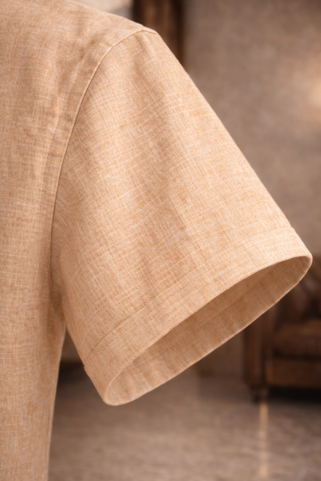 French Cuff Men's Pure Linen Khaki Half Sleeve Shirt | Summer Wear