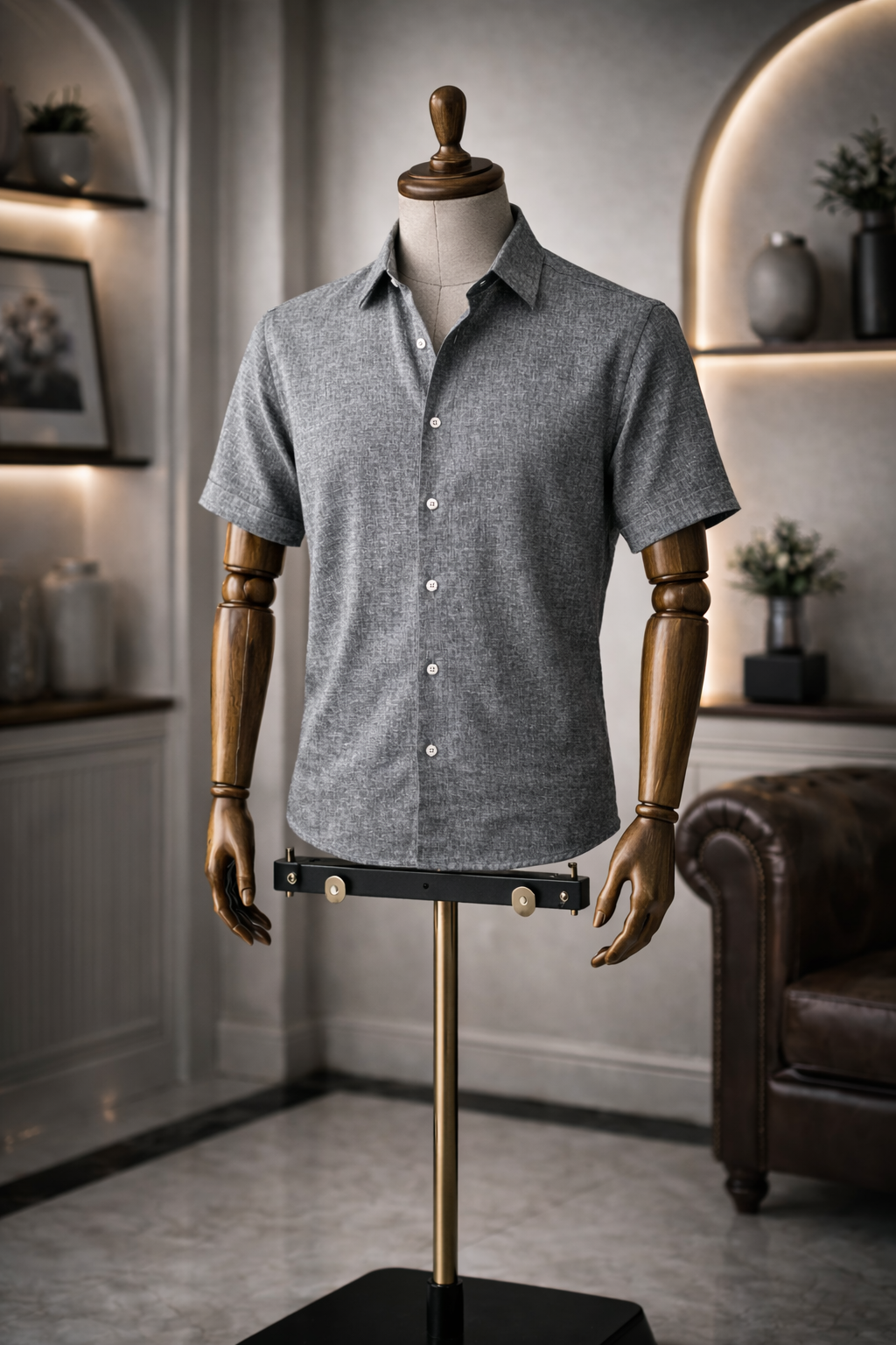 French Cuff Men's Pure Linen Dark Grey Half Sleeve Shirt | Summer Wear