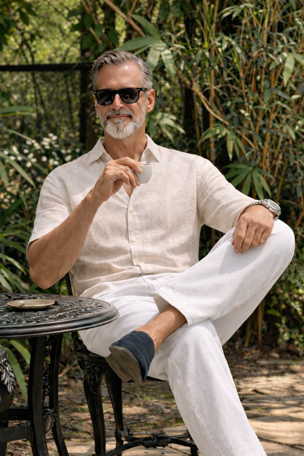 Half Sleeve Linen Pair For Men | Beige Linen Shirt with White Linen Pant by french cuff