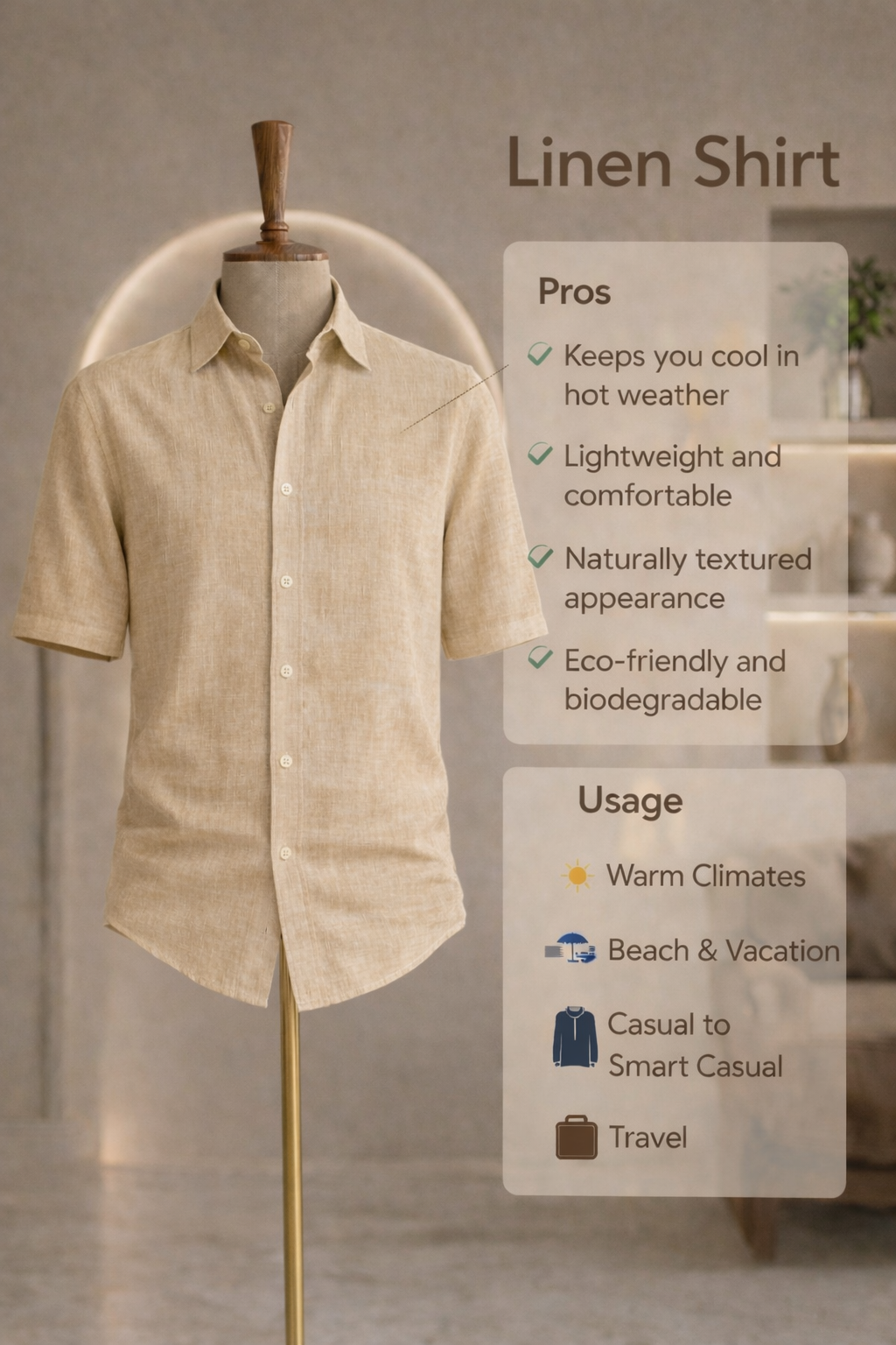 Half Sleeve Linen Pair For Men | Beige Linen Shirt with White Linen Pant by french cuff