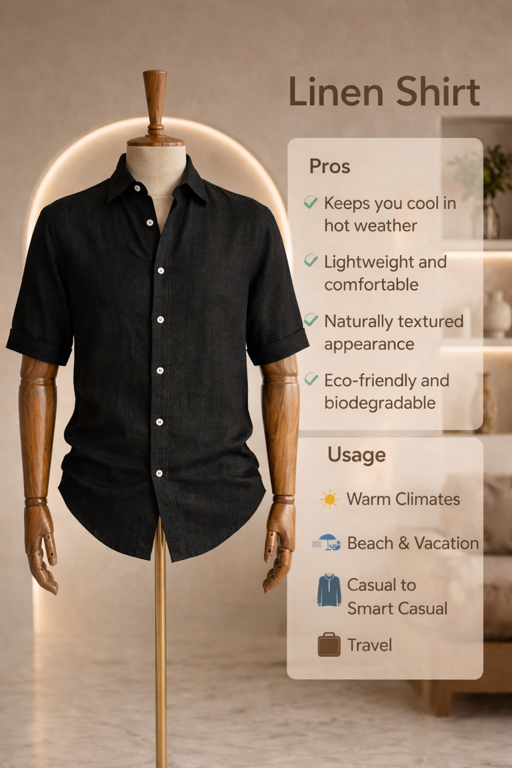 Half Sleeve Linen Pair For Men | Black Linen Shirt with Navy Linen Pant