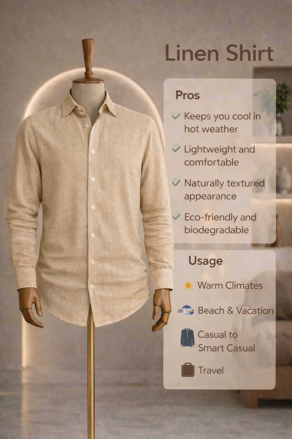Full Sleeve Linen Pair For Men | Beige Linen Shirt with White Linen Pant