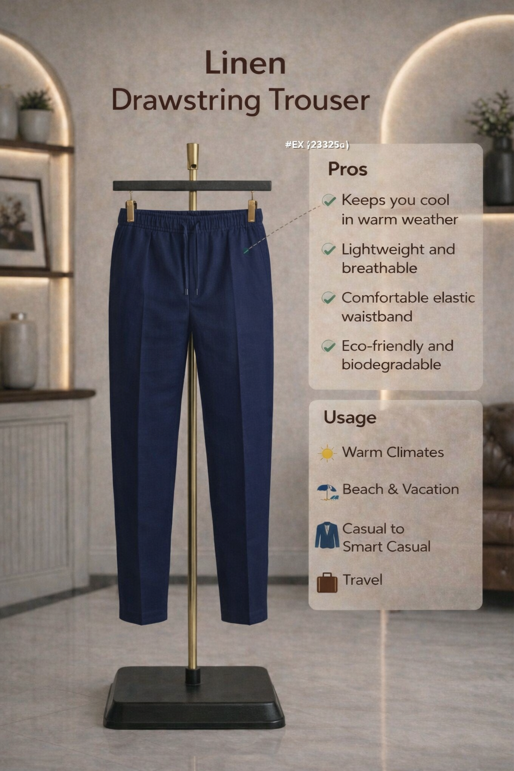 Half Sleeve Linen Pair For Men | White Linen Shirt with Navy Linen Pant