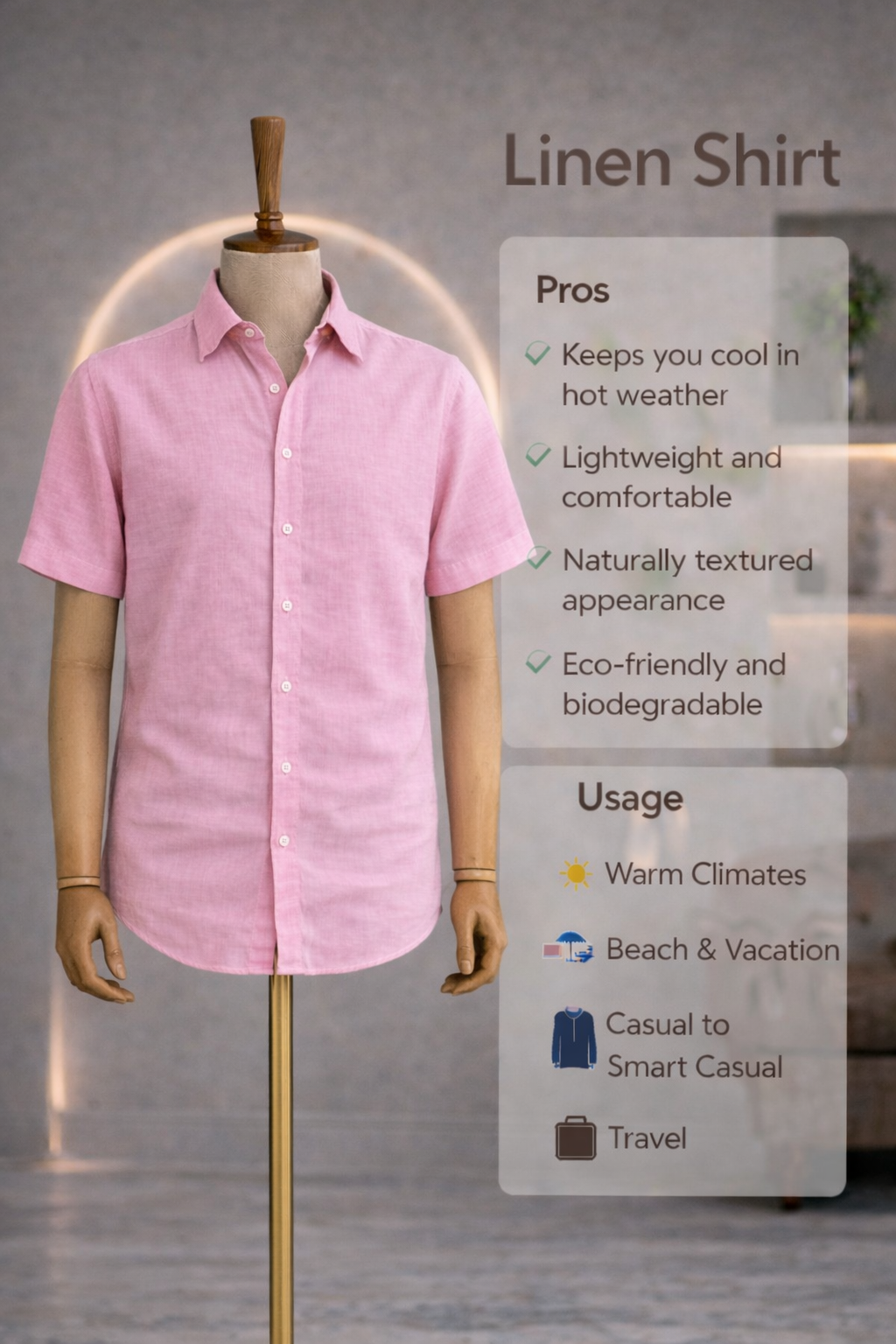 Half Sleeve Linen Pair For Men | Pink Linen Shirt with White Linen Pant by french cuff