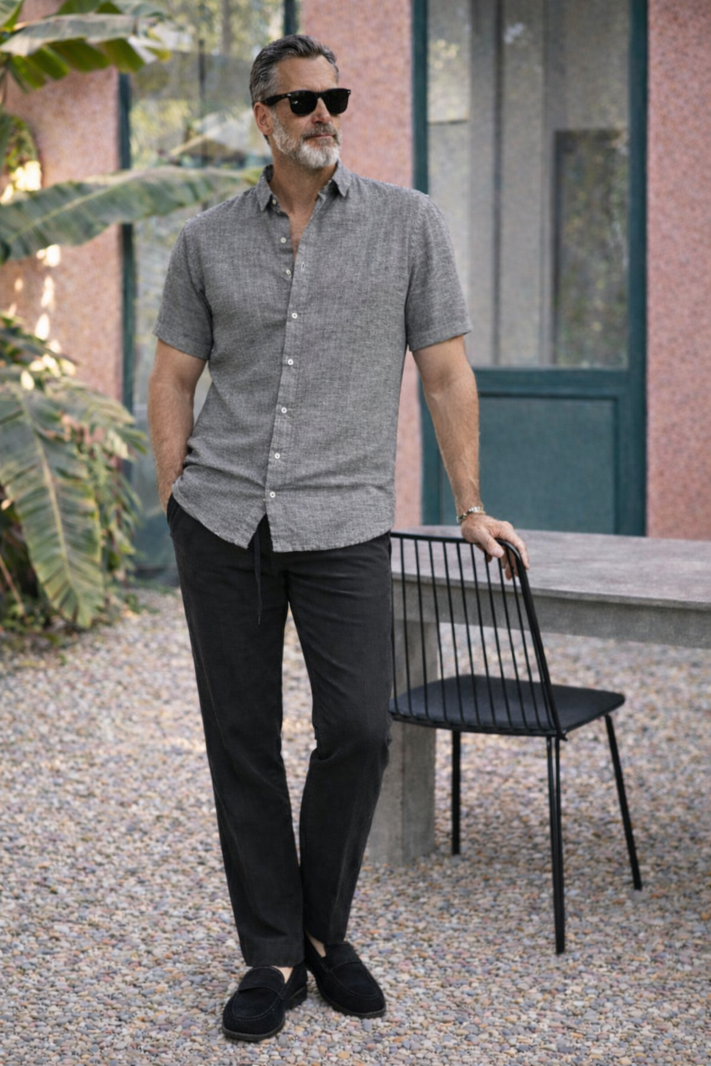 Half Sleeve Linen Pair For Men | Grey Linen Shirt with Black Linen Pant