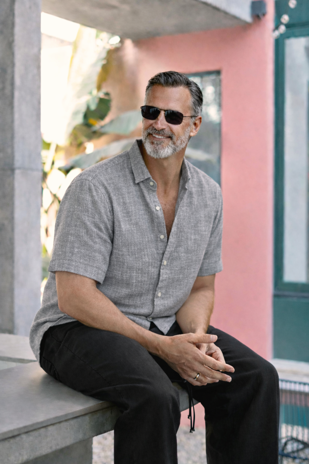 Half Sleeve Linen Pair For Men | Grey Linen Shirt with Black Linen Pant