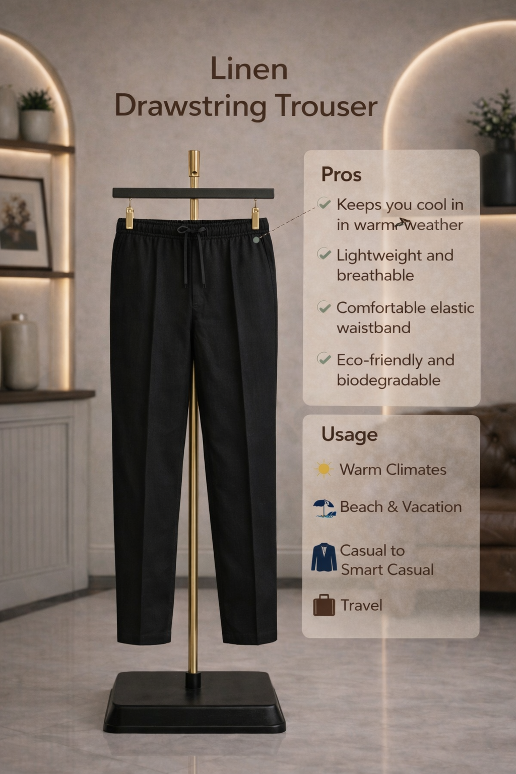 Half Sleeve Linen Pair For Men | Khaki Linen Shirt with Black Linen Pant